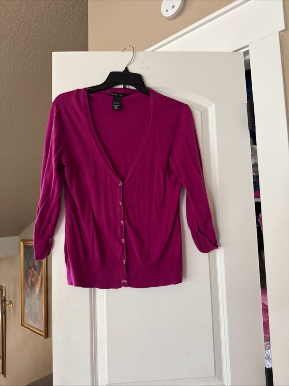 New York & Company Vibrant Fuchsia Cotton cardigan